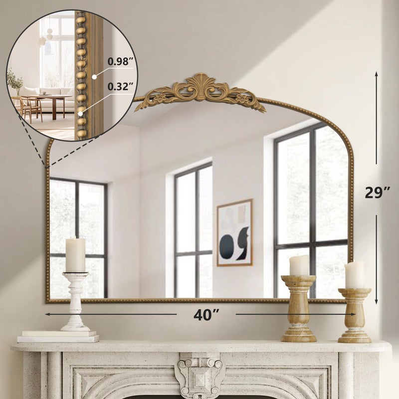 Micasso Large Gold Antique Mirror: 40"x29" French Baroque Arched Mirror - Traditional Ornate Vintage Mirrors for Wall/Mantel/Entryway/Bathroom/Hallway - Home Decor for Living Room - Image 4