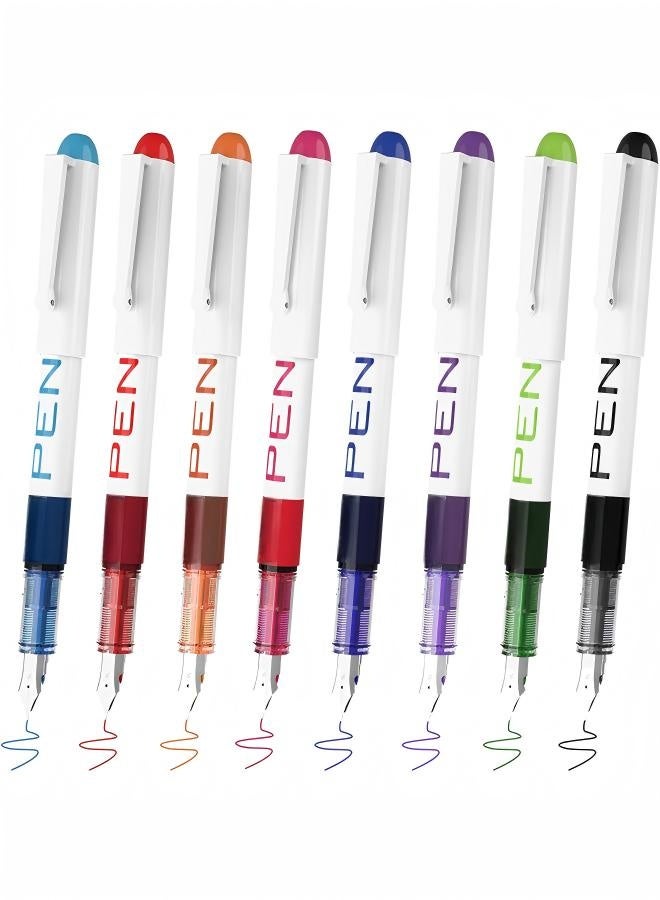 Snowhite Fountain Pens for Writing, 8 Pack Assorted Colors Fine Point Disposable Fountain Pens Stainless Steel Nib, Smooth Writing for Journaling, Drafting, Sketching, Doodling & Gifts - Image 1