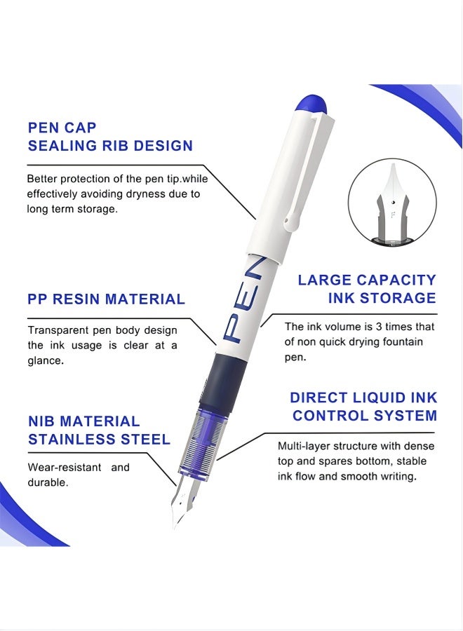 Snowhite Fountain Pens for Writing, 8 Pack Assorted Colors Fine Point Disposable Fountain Pens Stainless Steel Nib, Smooth Writing for Journaling, Drafting, Sketching, Doodling & Gifts - Image 3