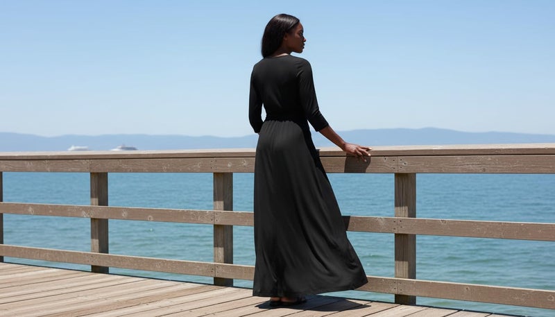 FANDEE Plus Size Maxi Dress for Women - Casual Summer Sundress V-Neck 3/4 Sleeve Solid Black 2XL - Image 3