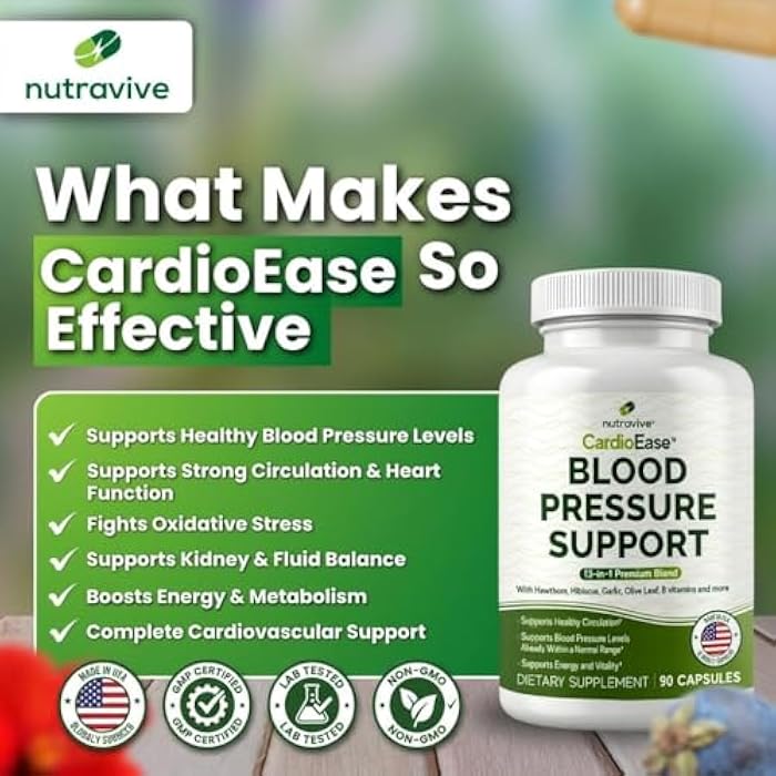 Nutravive 13-in-1 Heart Health Supplement – Supports Healthy Circulation & Blood Pressure Levels – with Hawthorn, Garlic, Olive Leaf, Hibiscus, B12, Juniper, Green Tea and More |GMP|90 Capsules| - Image 4