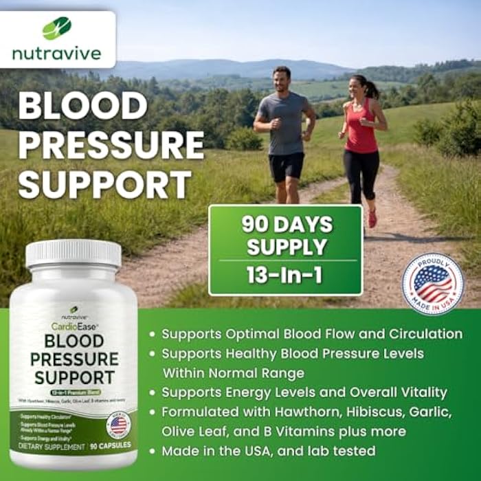 Nutravive 13-in-1 Heart Health Supplement – Supports Healthy Circulation & Blood Pressure Levels – with Hawthorn, Garlic, Olive Leaf, Hibiscus, B12, Juniper, Green Tea and More |GMP|90 Capsules| - Image 2