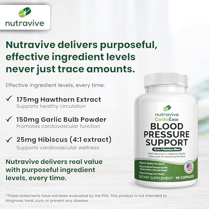 Nutravive 13-in-1 Heart Health Supplement – Supports Healthy Circulation & Blood Pressure Levels – with Hawthorn, Garlic, Olive Leaf, Hibiscus, B12, Juniper, Green Tea and More |GMP|90 Capsules| - Image 3