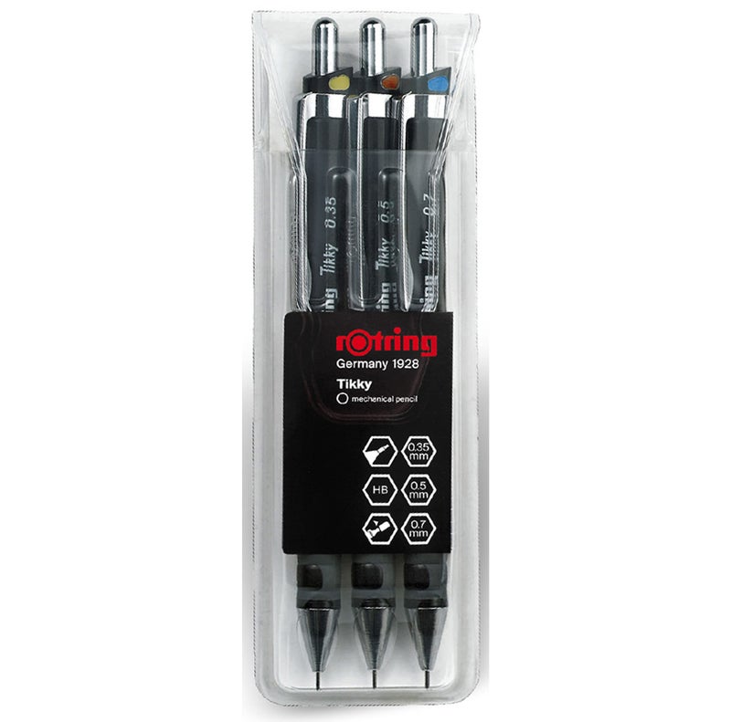 rOtring S0801310 Tikky Mechanical Pencil, Black Barrel, 3-Piece Set - Image 3