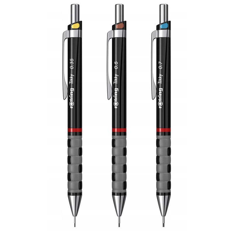 rOtring S0801310 Tikky Mechanical Pencil, Black Barrel, 3-Piece Set - Image 1