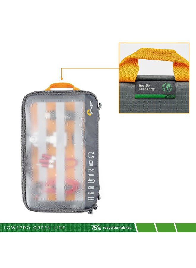 Lowepro GearUp Pouch Large, Travel Essentials Case, Travel Case for PC Cables, Adapters, Batteries, Chargers, Small Cameras and USB Sticks, Laptop Accessory Case, Made of Recycled Fabric, Grey - Image 2