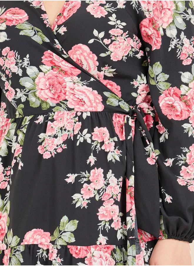 ستايلي Floral Print Tiered Wrap Midi Dress