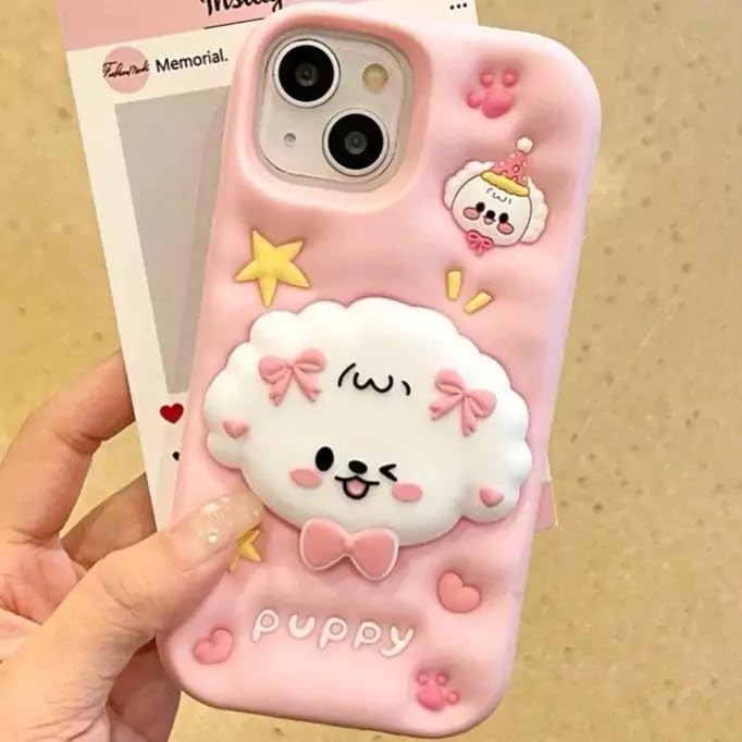 COVERLY for iPhone 16 Pro Max 3D Puppy Knot Cartoon Pop Case,Premium Silicone Case Dog Love Pastel Pink Color with Phone Holder Full Protective Cute Kawaii Aesthetic Cover for Apple iPhone 16 Pro Max - Image 1