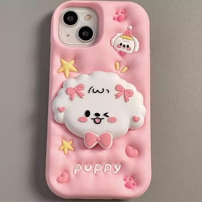 COVERLY for iPhone 16 Pro Max 3D Puppy Knot Cartoon Pop Case,Premium Silicone Case Dog Love Pastel Pink Color with Phone Holder Full Protective Cute Kawaii Aesthetic Cover for Apple iPhone 16 Pro Max - Image 4