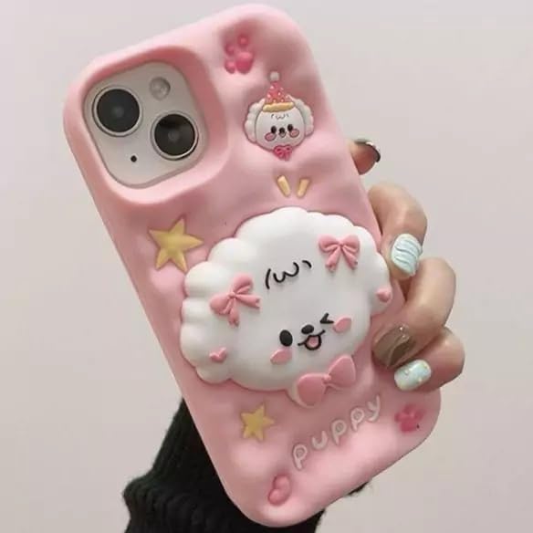 COVERLY for iPhone 16 Pro Max 3D Puppy Knot Cartoon Pop Case,Premium Silicone Case Dog Love Pastel Pink Color with Phone Holder Full Protective Cute Kawaii Aesthetic Cover for Apple iPhone 16 Pro Max - Image 5