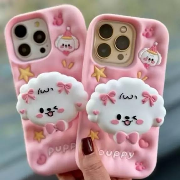 COVERLY for iPhone 16 Pro Max 3D Puppy Knot Cartoon Pop Case,Premium Silicone Case Dog Love Pastel Pink Color with Phone Holder Full Protective Cute Kawaii Aesthetic Cover for Apple iPhone 16 Pro Max - Image 3