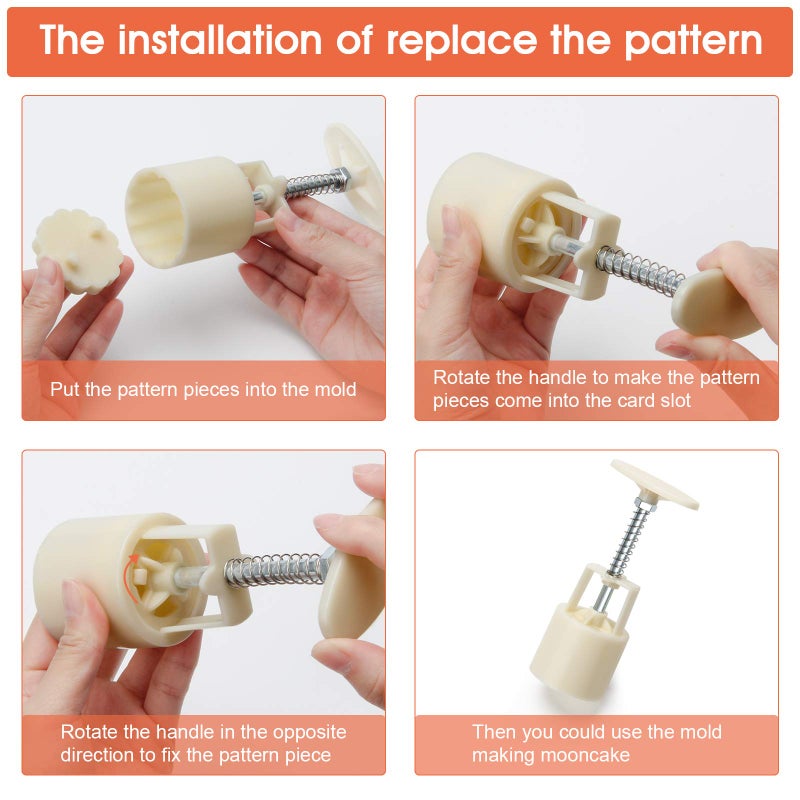 Luxiv قالب كعكة القمر لوكزيف 50 جرام، 12 قطعة نمط قوالب كعكة القمر بالضغط اليدوي لأداة المعجنات DIY لمنتصف الخريف مجموعتين مع 6 قطع قالب كعكة القمر الزهرية الدائرية و6 قطع قالب كعكة القمر المربعة (أبيض، 50 جرام) - Image 3