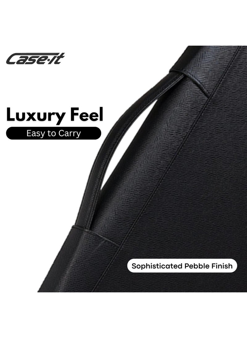 Case it Case-it Executive Zipper Padfolio with Removable 3-Ring Binder and Letter Size Writing Pad, Pebbled Faux Leather Black (PAD-40)  - Image 5