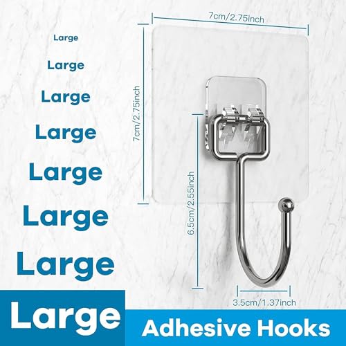 KILOW Large Adhesive Hooks for Hanging Heavy Duty Wall Hooks 22 lbs Self Adhesive Towel Hook Waterproof Transparent - Image 3