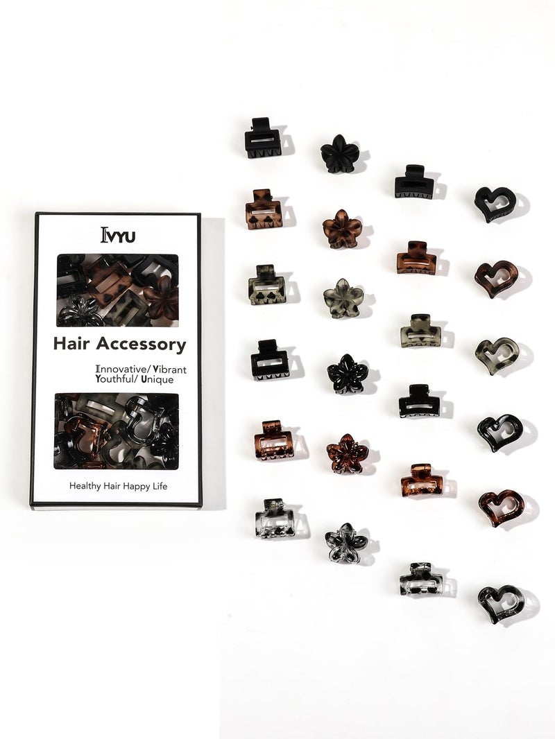Ivyu 24 Small Hair Clips for Women Girls - Non-Slip Grip&Tangle-Free,Durable Plastic Mini Claw Clips (Tortoise & Black) for Thin/Medium Hair - Image 1