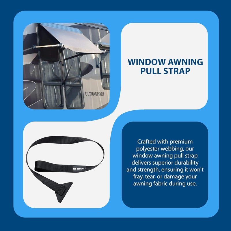 EZ-Xtend RV Camper Window Awning Pull Strap. Replacement Strap Made with UV Polyester Webbing, Lifetime Thread for Easy Operation RV Patio Window Awning. Sewn in USA (29") - Image 3