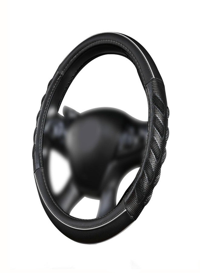 Flying Banner car Steering Wheel Cover Faux Leather Massage Universal fit 3D Honeycomb Hole Anti-Slip Sporty 15 Inches (Grey Black) - Image 1