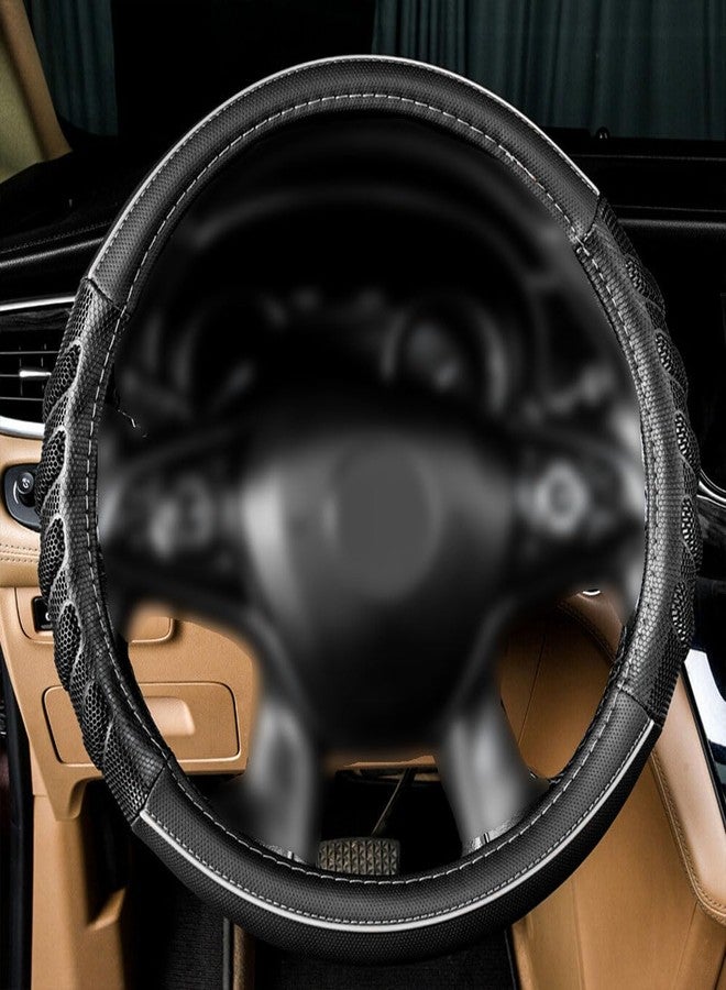 Flying Banner car Steering Wheel Cover Faux Leather Massage Universal fit 3D Honeycomb Hole Anti-Slip Sporty 15 Inches (Grey Black) - Image 2