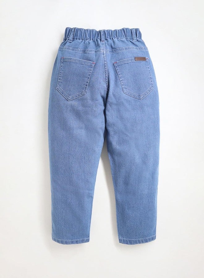 Cherry Crumble Blue Dyed/Washed Denim Casual Wear Baggy Fit Summer Jeans for Girls - Image 3