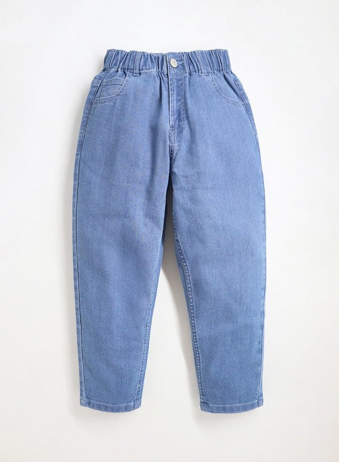 Cherry Crumble Blue Dyed/Washed Denim Casual Wear Baggy Fit Summer Jeans for Girls - Image 2