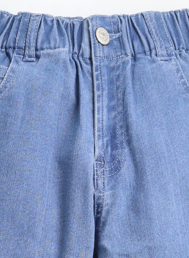 Cherry Crumble Blue Dyed/Washed Denim Casual Wear Baggy Fit Summer Jeans for Girls - Image 4