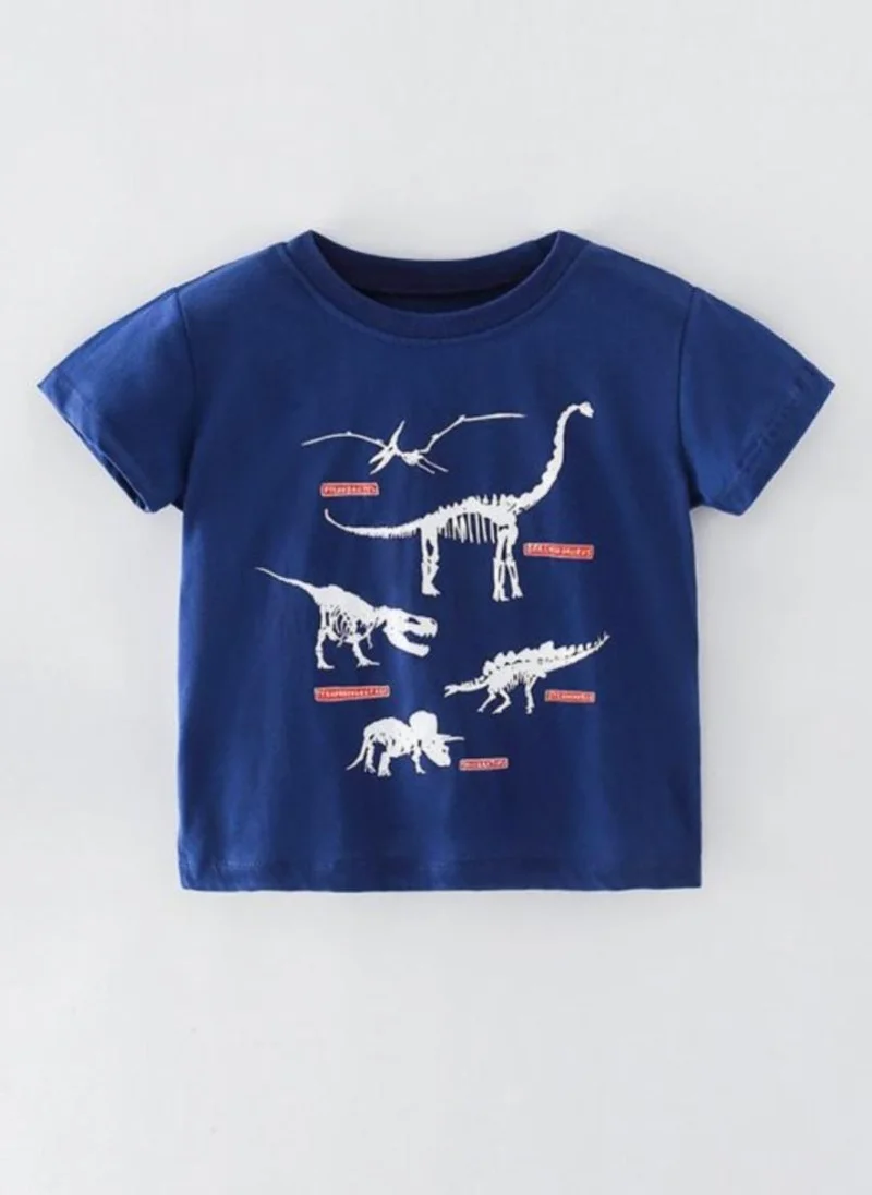 YUNIQEE Navy Blue Graphic Printed Round Neck T-shirt