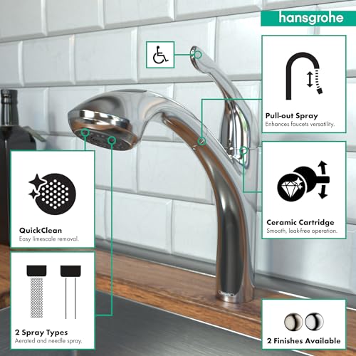 hansgrohe Allegro E Chrome Single-Handle Kitchen Faucet, Kitchen Faucets with Pull Out Sprayer, Faucet for Kitchen Sink, Chrome 04076000, 12.6" Height - Image 5