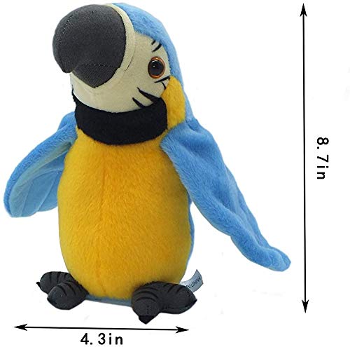 GREUS 9 Cute Talking Parrot Repeats What You Say Electronic Interactive Plush Toy Stuffed Animal Record Parrot Waving Wings Funny Bird Toys for Children Girls Boys Best Xmas Gift Blue Parrot - Image 5