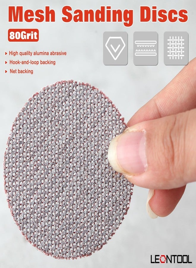 أقراص صنفرة LEONTOOL مقاس 2 بوصة من شبكة كاشطة، ورق صنفرة بخطاف وحلقة، حبيبات 80، عبوة من 35 قطعة من ورق الصنفرة الخالي من الغبار، وسادات كاشطة، صنفرة الحوائط الجافة، ورق صنفرة للمعادن والخشب والمركبات - Image 5