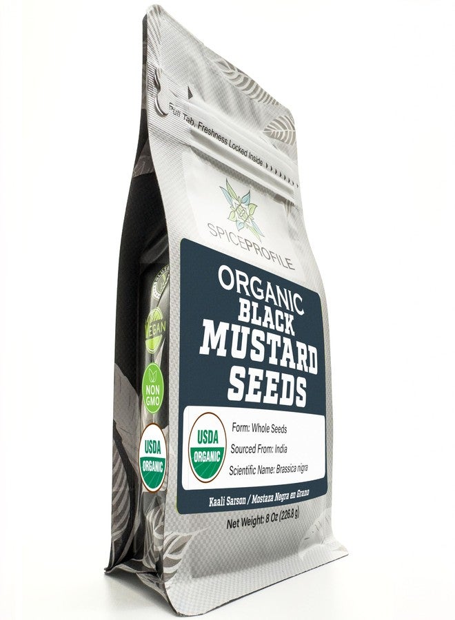 Spice Profile USDA Organic Black Mustard Seeds, Lab Tested, Resealable 8 oz Pouch, Kaali Rai/Sarson, Mostaza Negra en Grano - Image 1