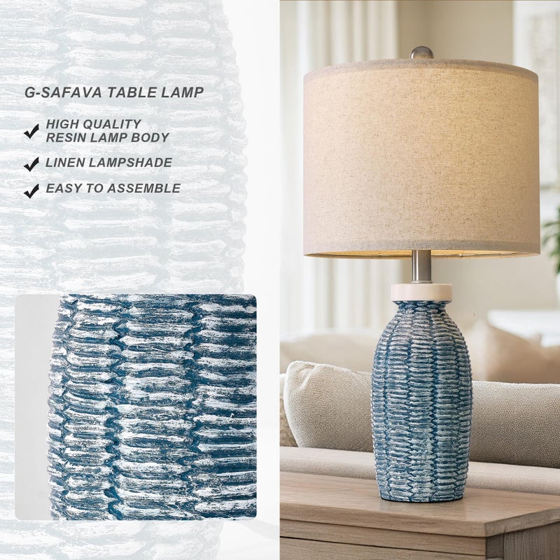 G-SAFAVA 22.75" Table Lamps for Bedroom Living Room Boho Lamp Set of 2 Farmhouse Lamp Bedside Nightstand Small Rustic Vintage Retro Modern Table Lamp Light Home Office Desk Deco Gifts, Blue - Image 5