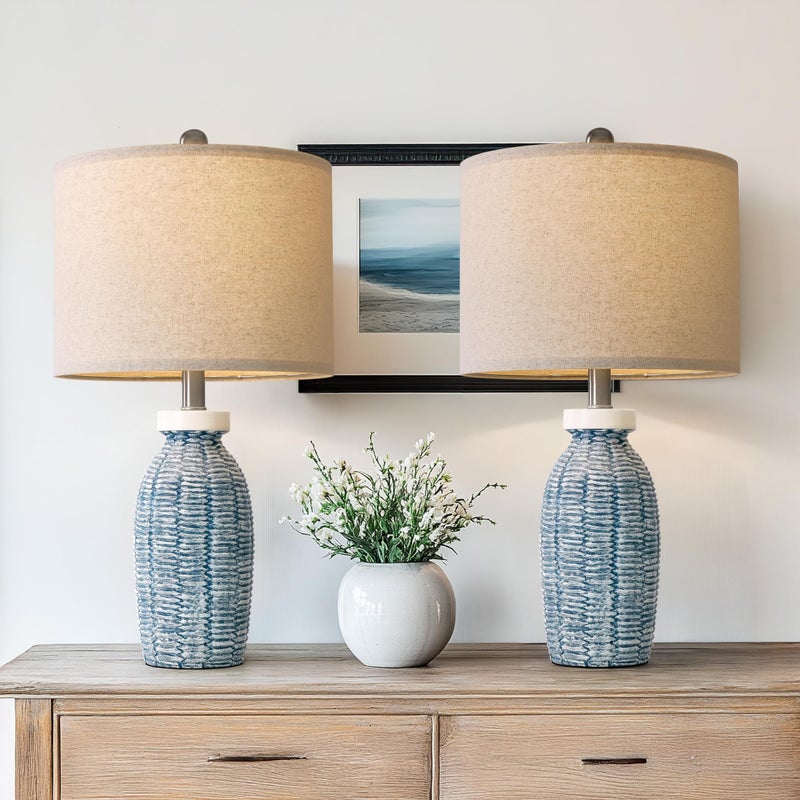 G-SAFAVA 22.75" Table Lamps for Bedroom Living Room Boho Lamp Set of 2 Farmhouse Lamp Bedside Nightstand Small Rustic Vintage Retro Modern Table Lamp Light Home Office Desk Deco Gifts, Blue - Image 2