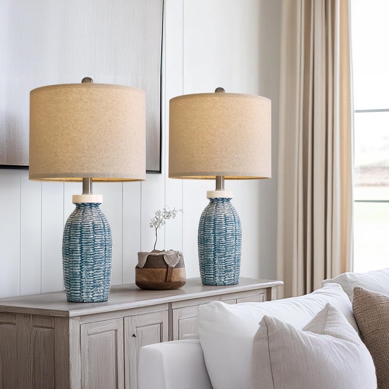 G-SAFAVA 22.75" Table Lamps for Bedroom Living Room Boho Lamp Set of 2 Farmhouse Lamp Bedside Nightstand Small Rustic Vintage Retro Modern Table Lamp Light Home Office Desk Deco Gifts, Blue - Image 3