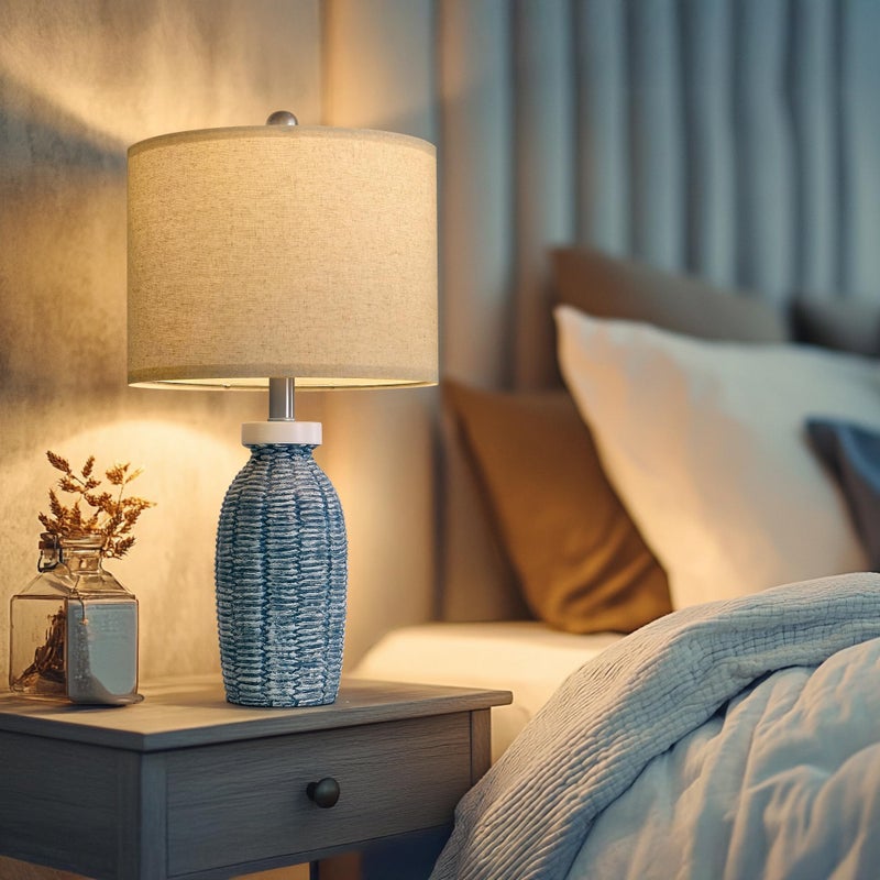 G-SAFAVA 22.75" Table Lamps for Bedroom Living Room Boho Lamp Set of 2 Farmhouse Lamp Bedside Nightstand Small Rustic Vintage Retro Modern Table Lamp Light Home Office Desk Deco Gifts, Blue - Image 4