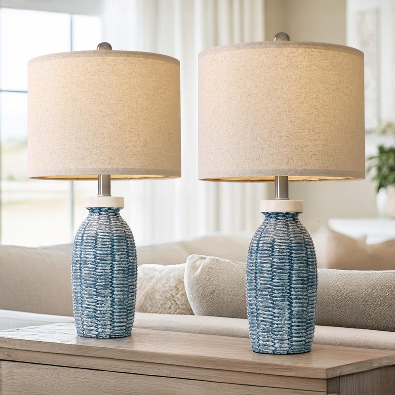 G-SAFAVA 22.75" Table Lamps for Bedroom Living Room Boho Lamp Set of 2 Farmhouse Lamp Bedside Nightstand Small Rustic Vintage Retro Modern Table Lamp Light Home Office Desk Deco Gifts, Blue - Image 1