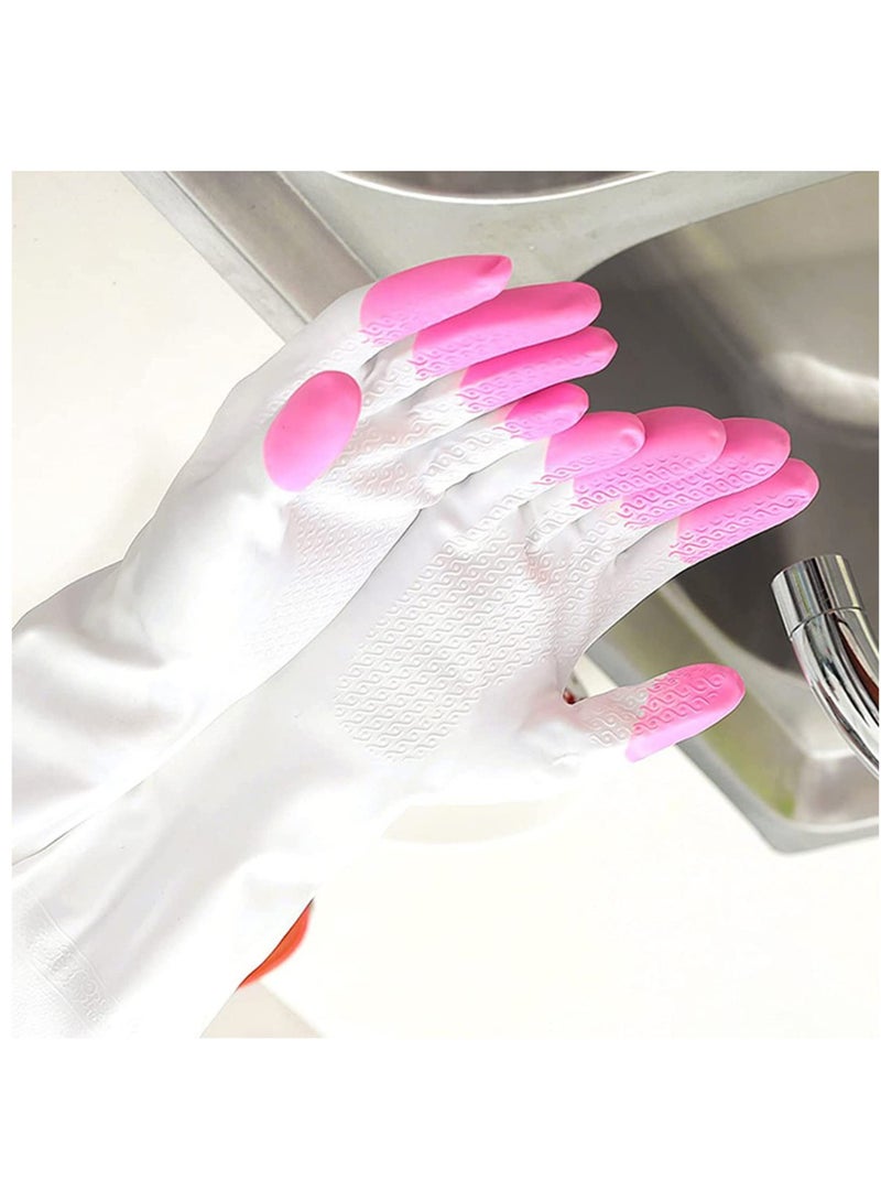 Zikra قفازات تنظيف الصحون القابلة لإعادة الاستخدام خالية من اللاتكس، قفازات مطاطية صناعية، قفازات مطبخ 3 أزواج، أخضر + أزرق + وردي - Image 5