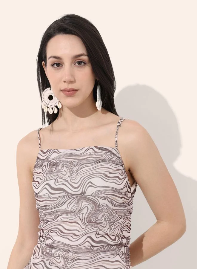 Freehand  Women Regular Fit Two Tone Printed Cowl Neck Sleeveless Slip Dress for Women | Best Price UAE