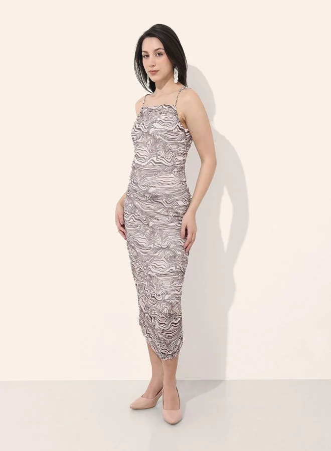 Freehand  Women Regular Fit Two Tone Printed Cowl Neck Sleeveless Slip Dress for Women | Best Price UAE