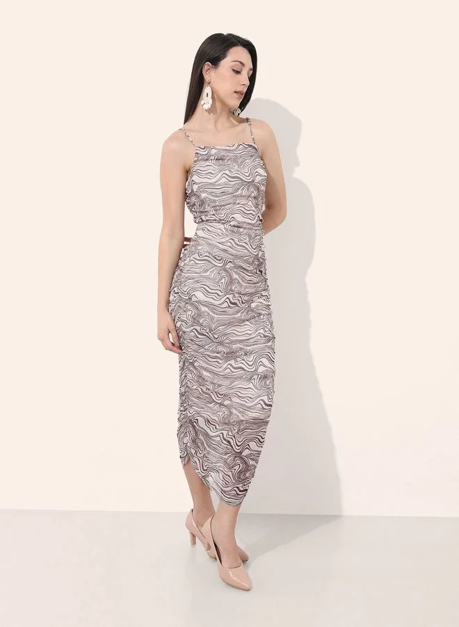 Freehand  Women Regular Fit Two Tone Printed Cowl Neck Sleeveless Slip Dress for Women | Best Price UAE