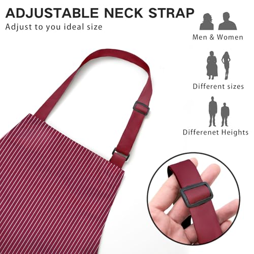 BeLuyi 2 Pack Adjustable Bib Apron with 2 Pockets Chef Cooking Kitchen Restaurant Aprons for Women Men WineBlack Pinstripes - Image 3
