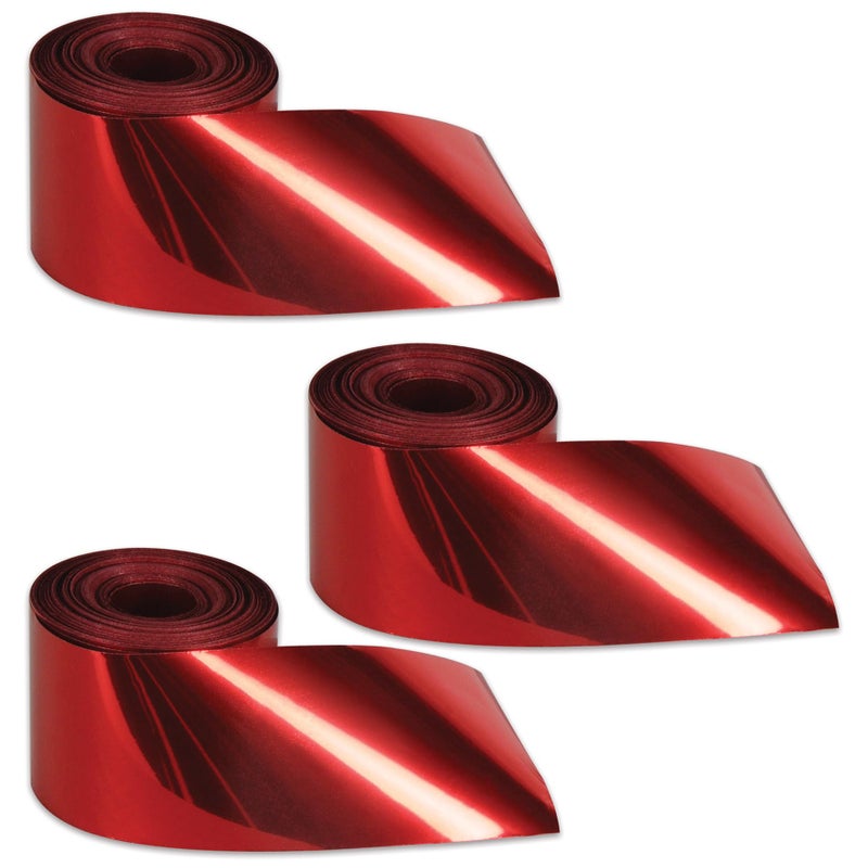 Beistle 3 Piece 200 FT EACH Vibrant Red Metallic Plastic Streamer Rolls Festive Dcor For Birthday Parties Christmas Weddings And More Made In USA Since 1900 2 x 200