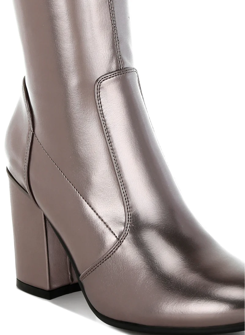 London Rag Metallic Pleather Long Boots in Pewter