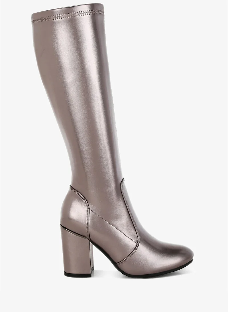 Metallic Pleather Long Boots in Pewter