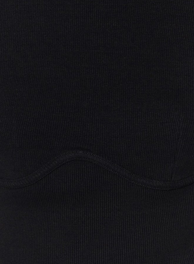 trendyol Black Piping Detailed Crew Neck Crop Ribbed Elastic Knitted Blouse - Image 5