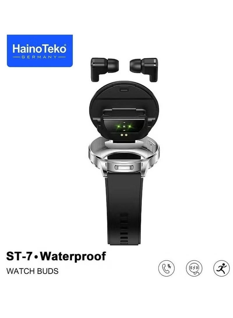 Haino Teko ST-7 Waterproof Smartwatch with Integrated Earbuds | Large AMOLED Display -- 3 Pairs of Straps & Charging Cable | Silver  - Image 2