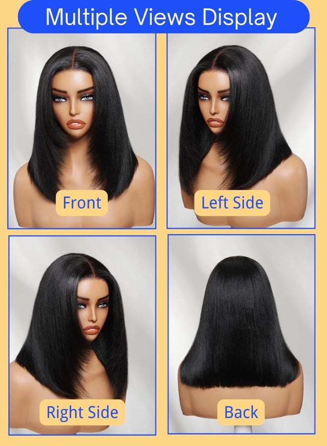 Nadula Yaki Straight Bob Drawstring Wig Human Hair with Face Framing Layers 180% Density, Glueless 7x5 Bye Bye Knots Wig Pre Cut/Plucked/Bleached Knots Ready to Go Short Layered Yaki Bob Wig 10inch - Image 4