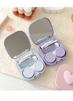Generic 3D Heart Design Contact Lens Cases, Macaroon Color Travel Lens Case Kit with Mirror Bottle Tweezers (Blue)  - Image 2