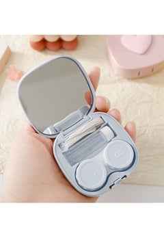 Generic 3D Heart Design Contact Lens Cases, Macaroon Color Travel Lens Case Kit with Mirror Bottle Tweezers (Blue)  - Image 3
