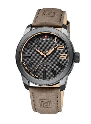 NAVIFORCE Watch for Men Sports Quartz Analog Waterproof Black Case Dark Brown Leather Strap Luminous Hands Wristwatch NF9202 - view 2