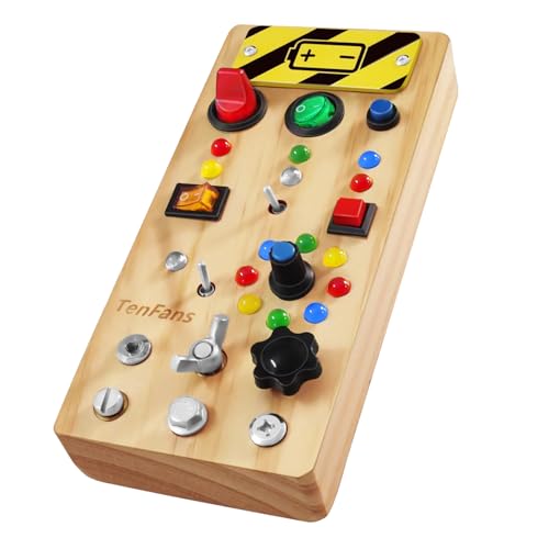 TenFans Montessori Busy Board with 8 LED Light Modes Sensory Toys for 35 Year Olds Airplane Travel Wooden Activity Board Develops Fine Motor Skills - Image 1